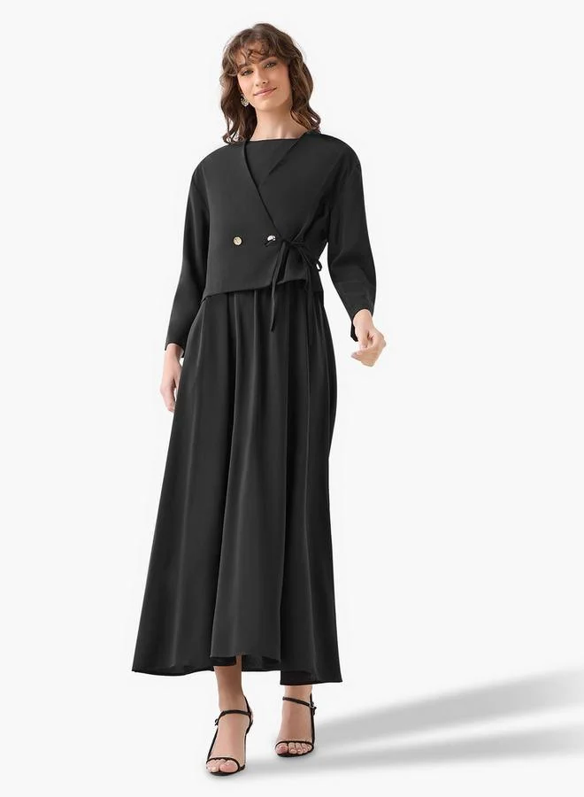 ايكونيك Iconic Layered Maxi Wrap Dress with Button Detail